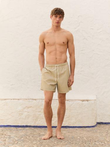Zara Plain regular fit swimming trunks - Sand