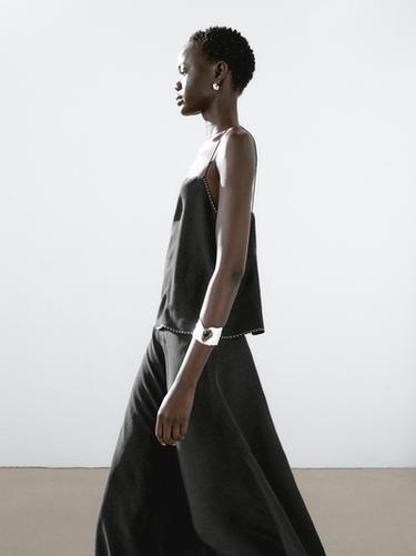 Zara Strappy top with contrast topstitching - Black