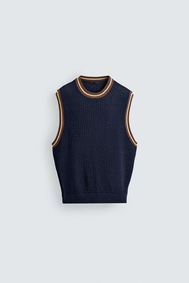 CONTRAST RIB KNIT VEST - Blue by Zara