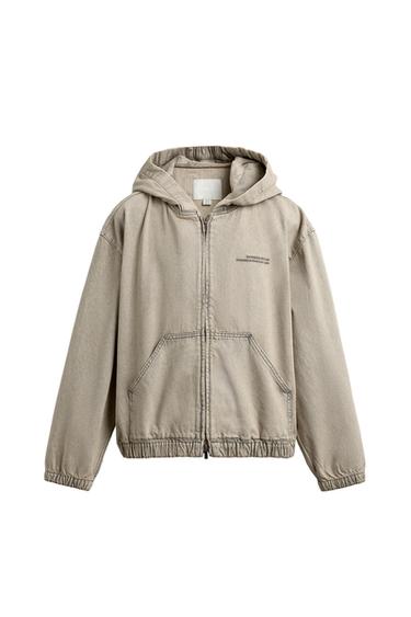 EMBROIDERED HOODED DENIM JACKET - Ecru / Brown by Zara