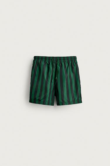 BAÑADOR MEDIO RAYAS - Verde de Zara