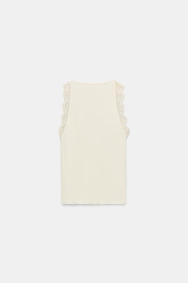 TOP EN DENTELLE CÔTELÉE - Écru de Zara - Image 5