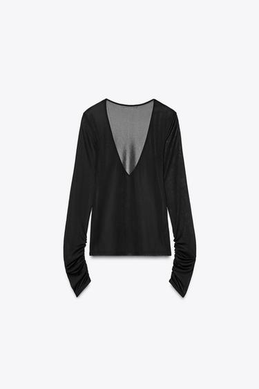 SEMI-SHEER GATHERED TOP - Black by Zara - Image 5