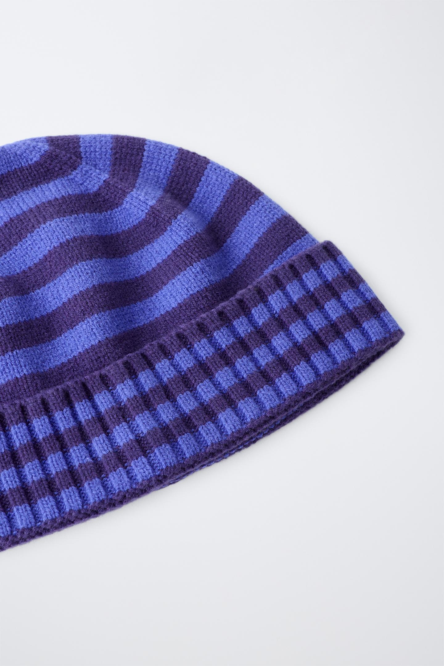Детская шапка Zara 0FR. Paris X ZARA Striped Knit Beanie, цвет: Синий — фото 3