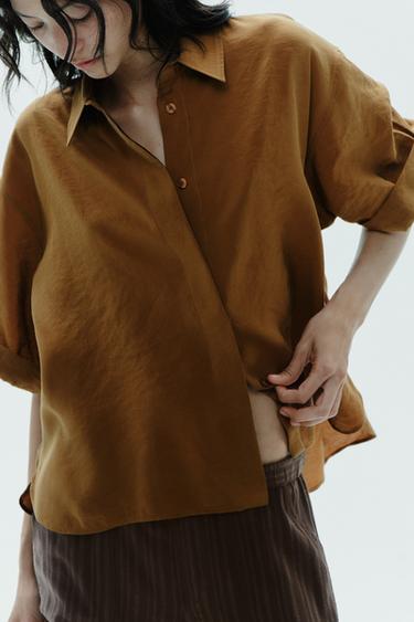 CAMISA FLUIDA  MANGA CORTA - Caramelo de Zara