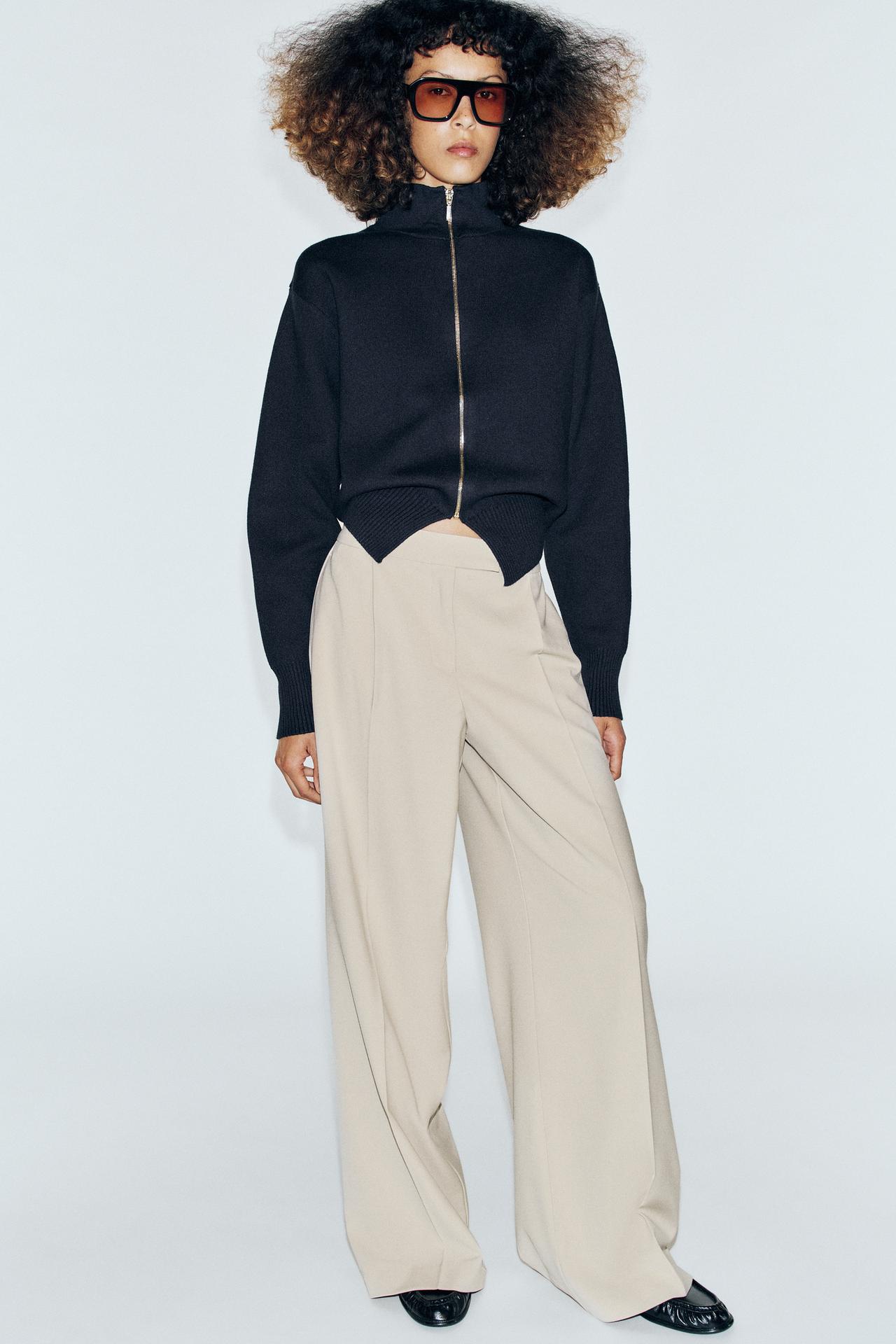 WIDE-LEG PLEATED PANTS — Stone