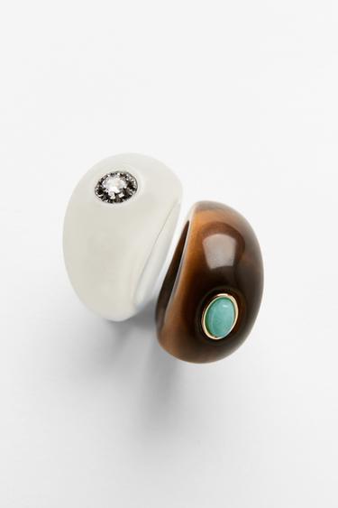 Zara 2-PACK OF SHINY STONE RINGS - Multicolored