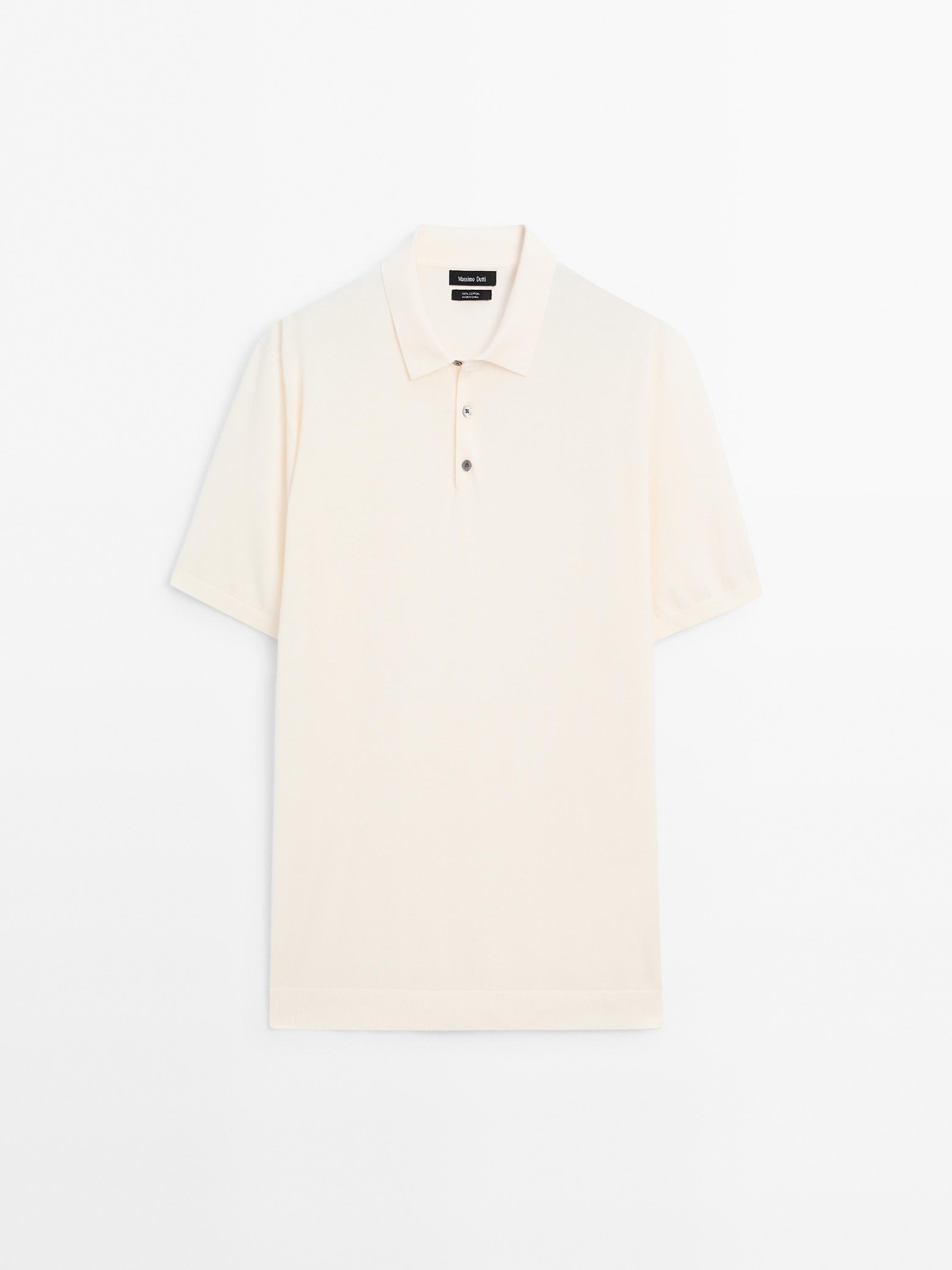 Short sleeve cotton knit polo shirt - Grayish Green | ZARA