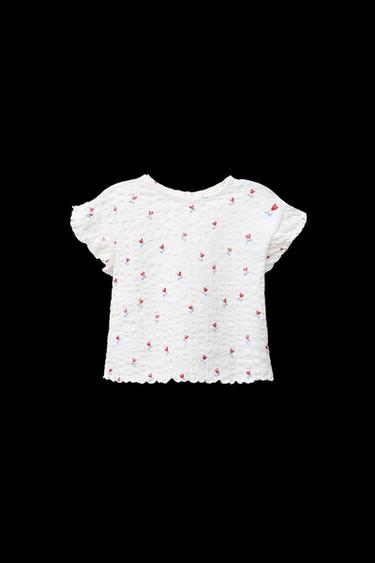 FLORAL PRINT TEXTURED T-SHIRT - Oyster-white by Zara - Image 0