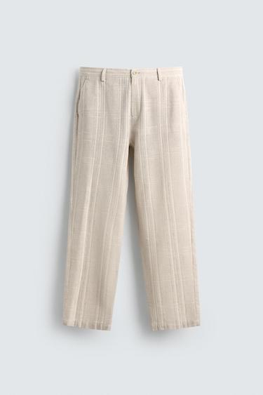STRIPED REGULAR FIT TROUSERS - Oyster-white by Zara