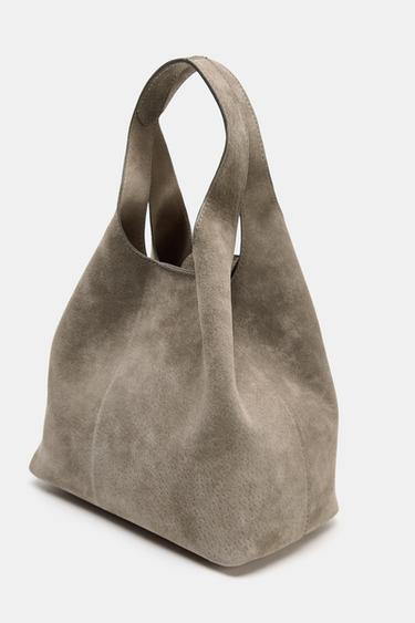LEATHER MINI TOTE BAG - Grey by Zara