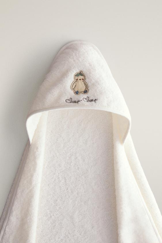 SERVIETTE DE BAIN À CAPUCHE BÉBÉ COTON POUSSIN - Blanc cassé de Zara - Image 0