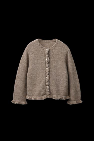 CARDIGAN WITH RUFFLE TRIMS AND WOOL - Light beige by Zara - Image 0