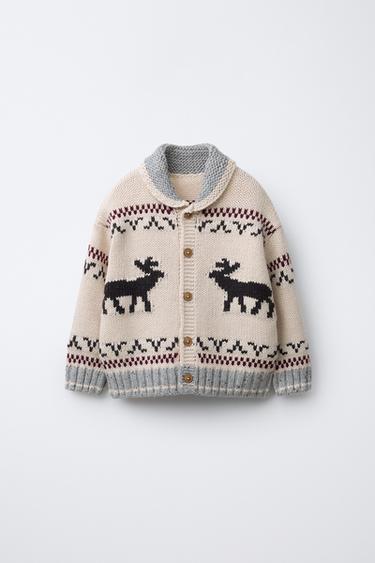REINDEER CARDIGAN WITH WOOL - Beige by Zara
