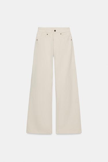 KORKEAVYÖTÄRÖISET WIDE LEG -FARKUT ZW COLLECTION - Ecru Zaralta