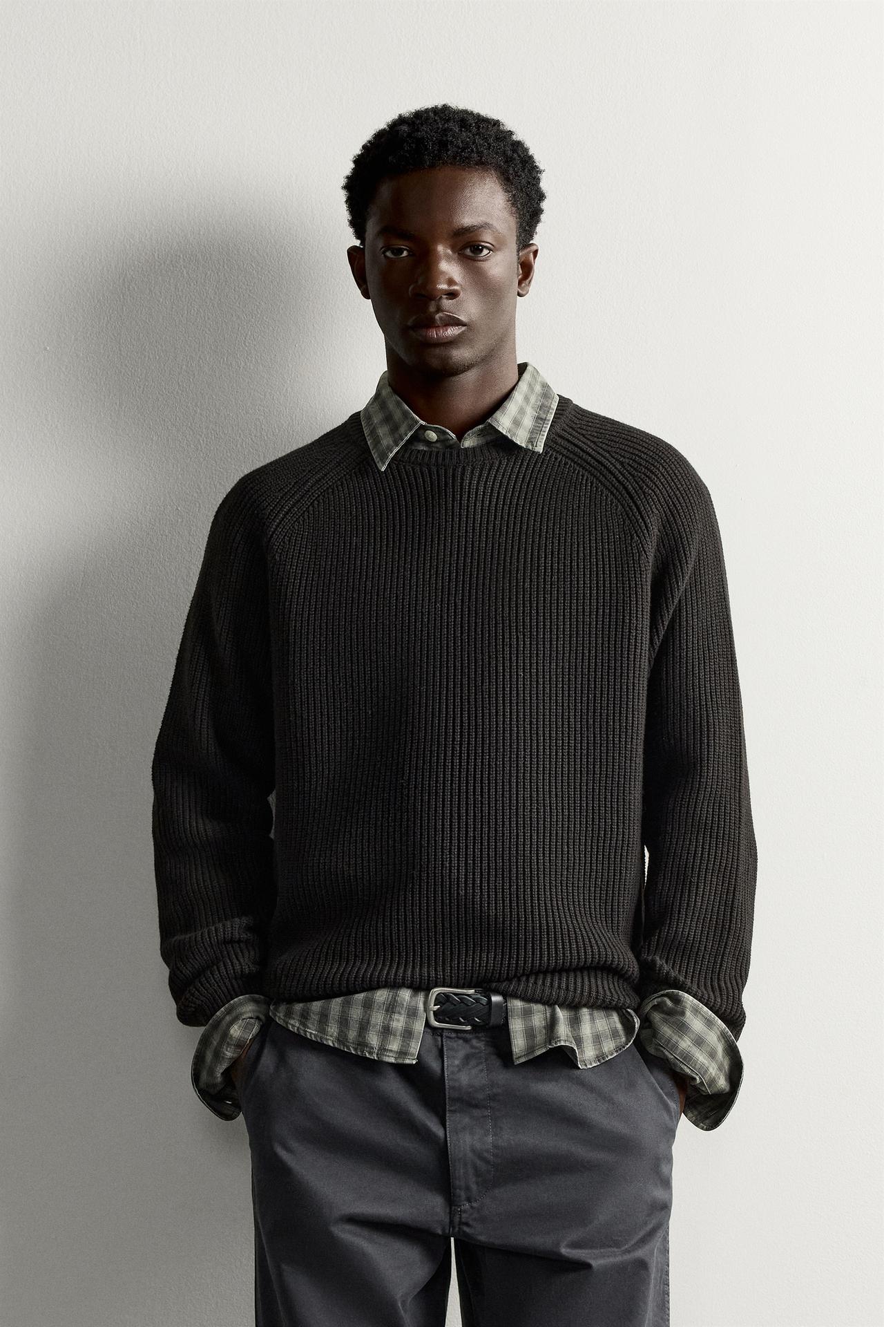 COTTON-WOOL PURL KNIT JUMPER — Chocolate