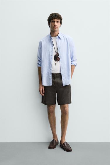 SHORT REGULAR FIT 100% LIN - Marron de Zara