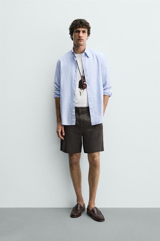 BERMUDA REGULAR FIT 100% LINO - Marrón de Zara - Imagen 0