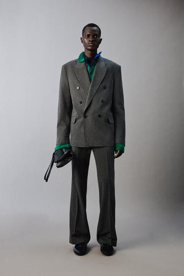 DOUBLE-BREASTED PINSTRIPE SUIT BLAZER - Grey by Zara