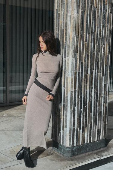 LONG DOUBLE-EFFECT DRESS - Grey marl by Zara