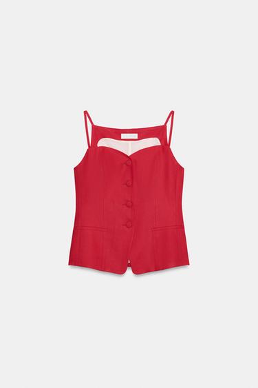 LINEN BLEND SWEETHEART NECK WAISTCOAT - Red by Zara - Image 6