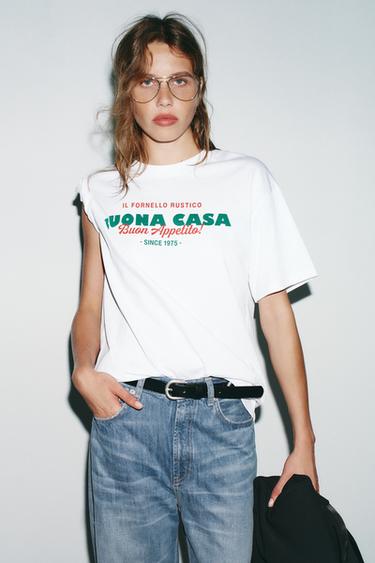 Zara TEXT PRINT T-SHIRT - White