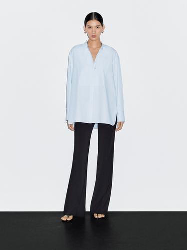 Zara Shirt with stand collar and bib - Light blue