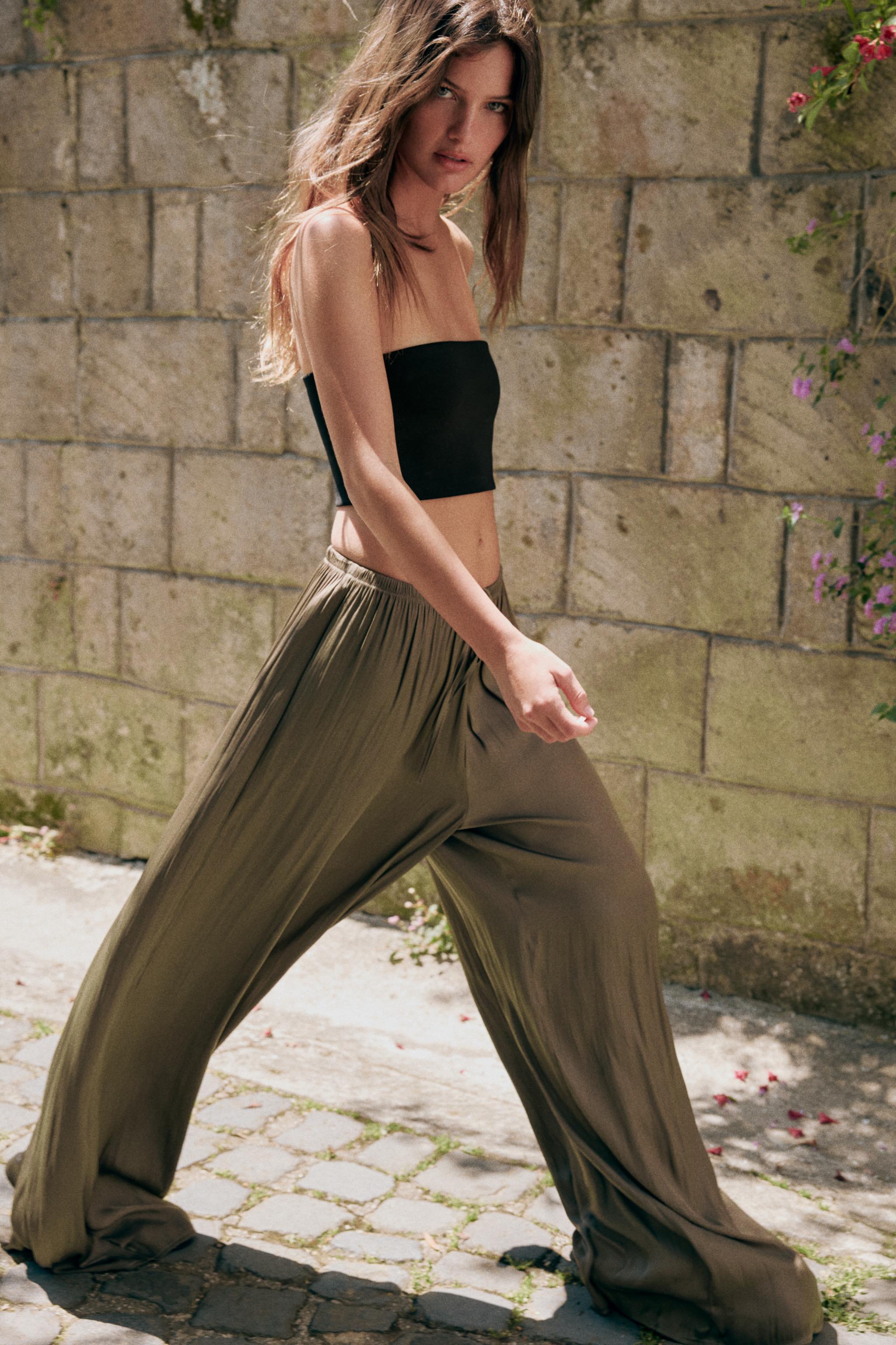 Zara Palazzo Kesim Dökümlü Pantolon görsel 7