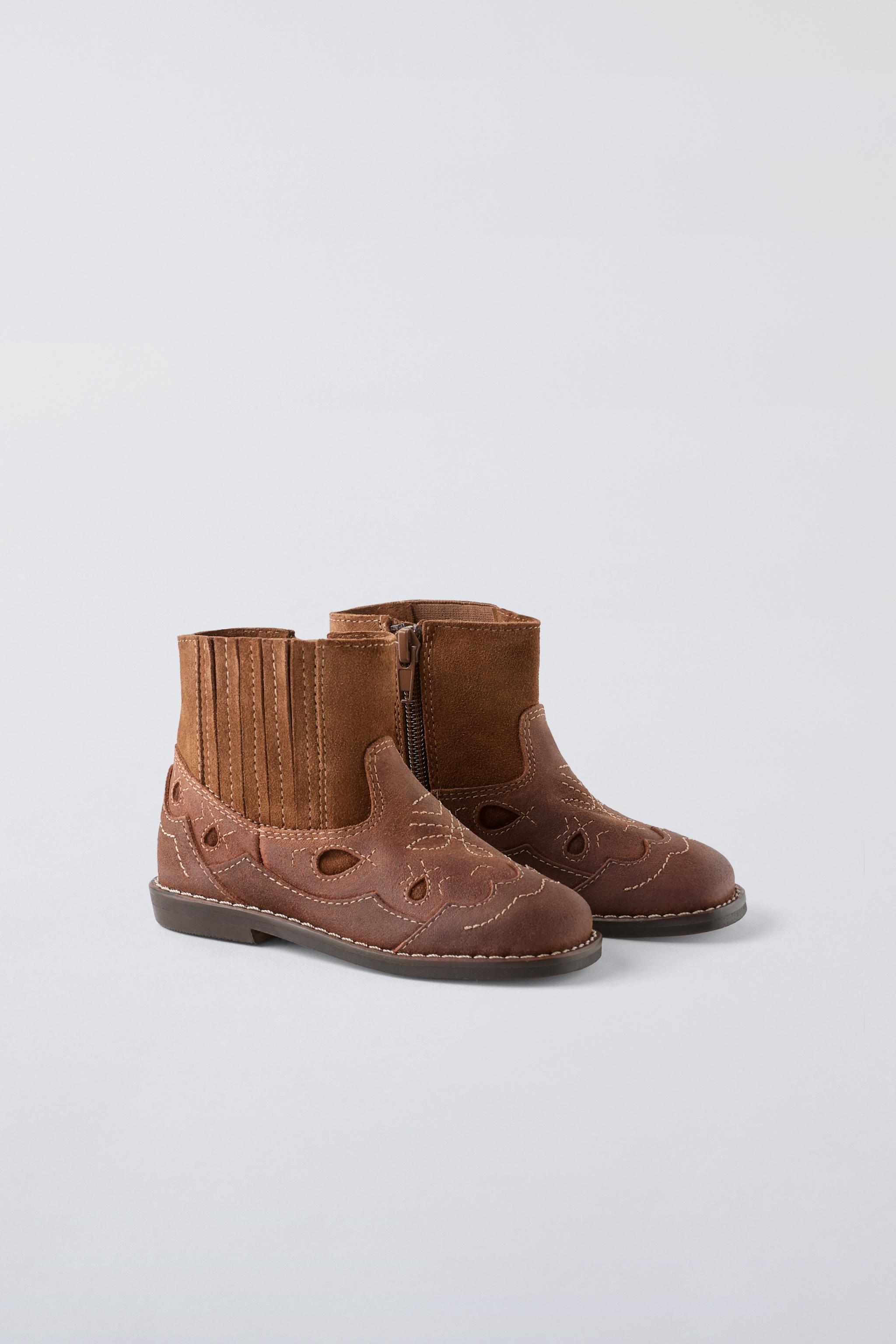 Zara Leather Chelsea Boots Brown Kids