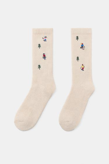EMBROIDERED TALL SOCKS - Ecru by Zara