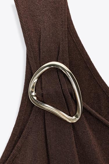 ASYMMETRIC KNIT MIDI DRESS WITH TRIM - Brown by Zara - Image 7