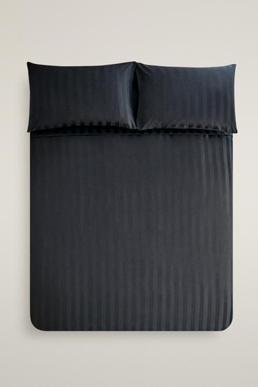 STRIPED SATEEN DUVET COVER (500 THREAD COUNT) - MIDNIGHT BLUE by Zara