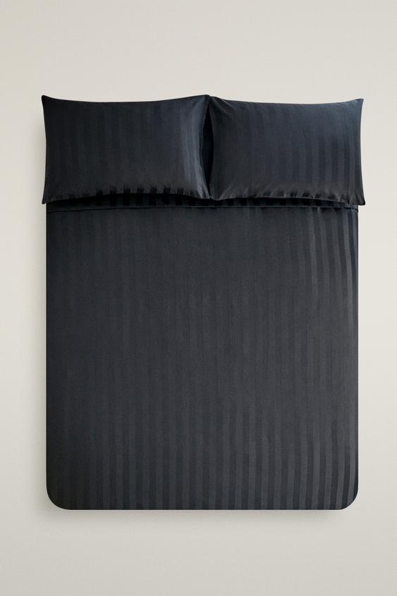 STRIPED SATEEN DUVET COVER (500 THREAD COUNT) - MIDNIGHT BLUE by Zara - Image 0
