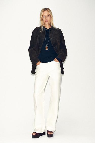 100% SUEDE LEATHER JACKET - Dark khaki by Zara - Image 0