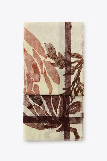 PEONY PRINT COTTON SCARF - Sand by Zara