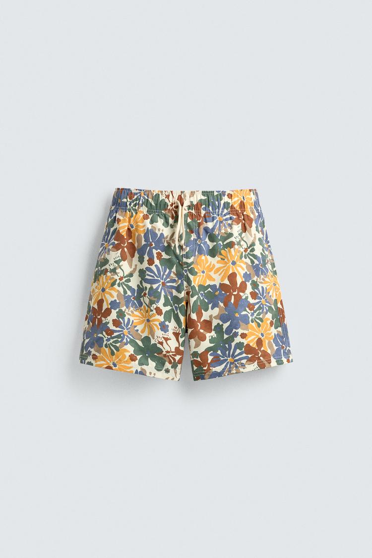 ZARA LONG FLORAL PRINT SWIM SHORTS