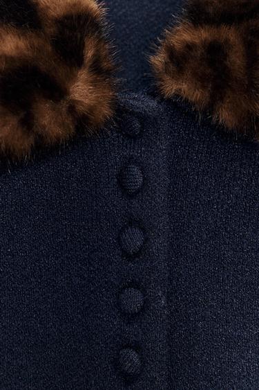 ANIMAL PRINT COLLAR KNIT CARDIGAN - Navy blue by Zara - Image 2