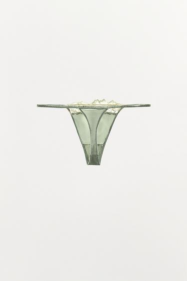 TANGA EN SOIE ET DENTELLE - Vert clair de Zara - Image 9