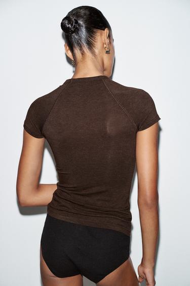 RAGLAN SHORT SLEEVE T-SHIRT - Brown marl by Zara - Image 4