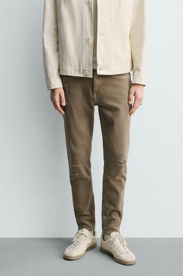 JEANS SKINNY FIT ROTOS - Tostado de Zara
