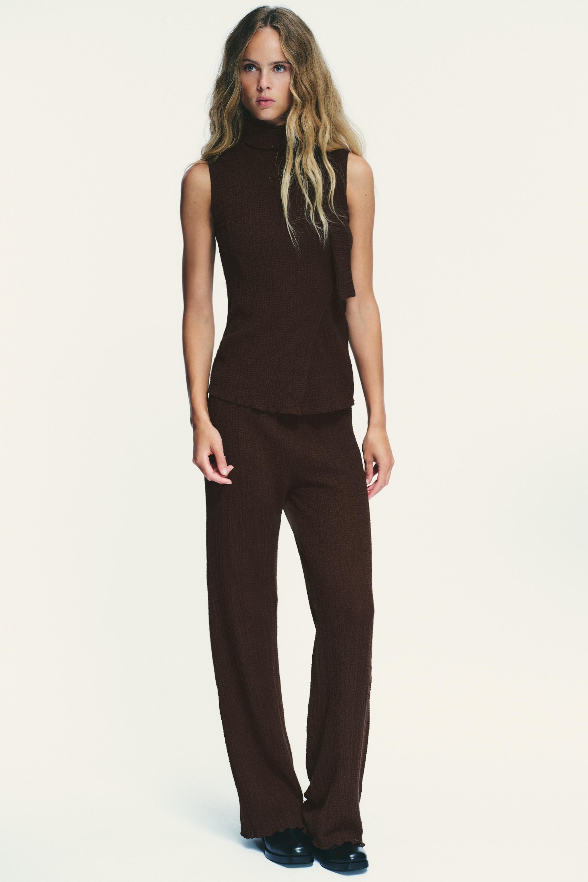 TEXTURED SCARF TOP - Dark brown | ZARA United States