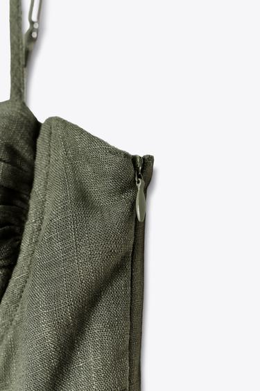 LINEN BLEND STRAPPY JUMPSUIT WITH BOWS - Khaki by Zara - Image 9
