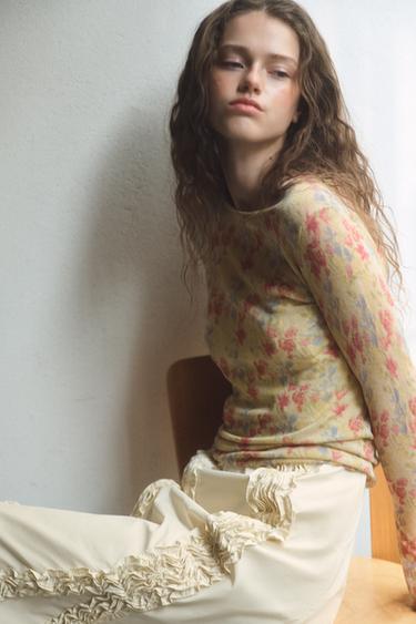 FINE KNIT FLORAL PRINT TOP - Multicoloured by Zara