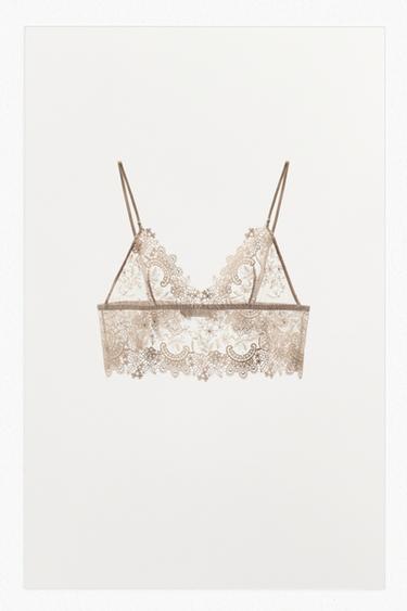 LACE TRIANGLE BRALETTE - Beige-pink by Zara