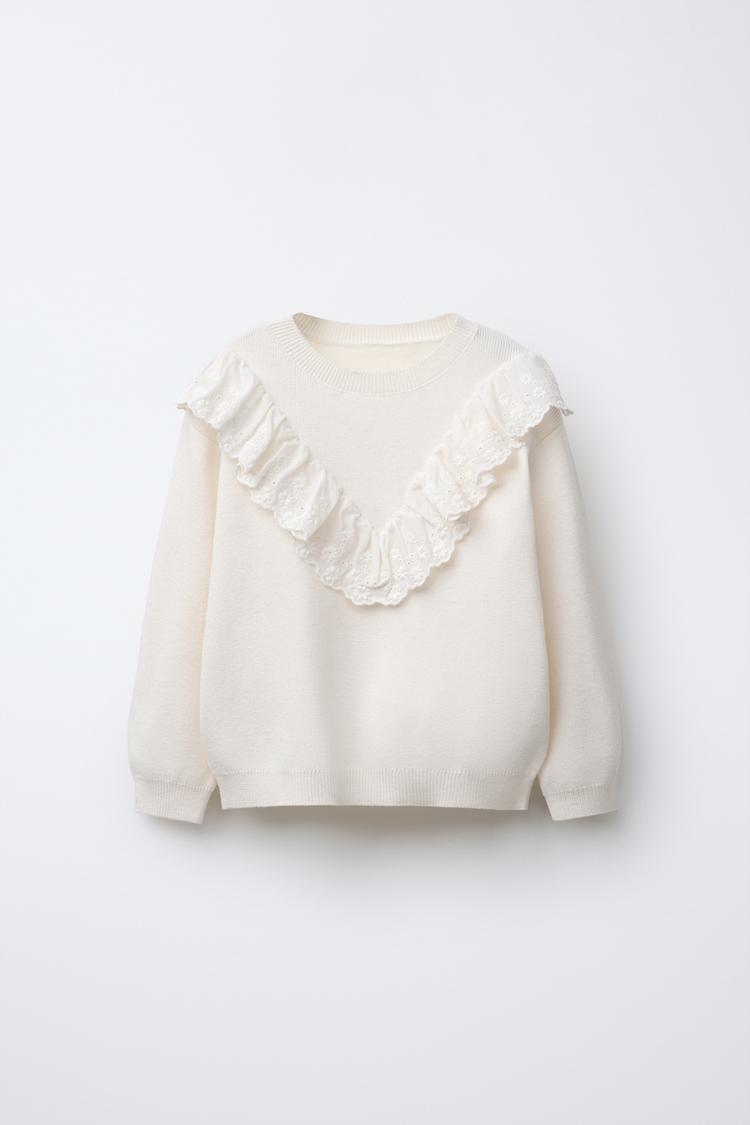 Long Sleeve Ruffle Jumper Zara KNITTED JUMPER WITH EMBROIDERED