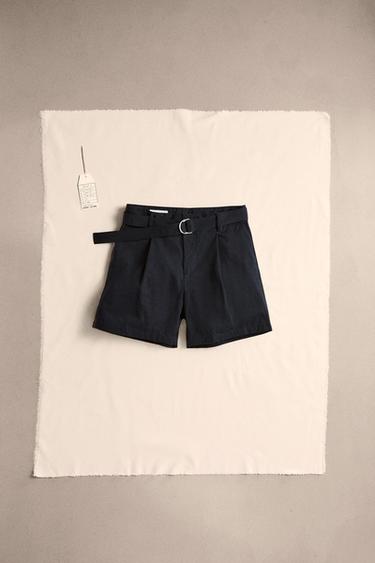 PLEATED BERMUDA SHORTS WITH BELT - Blue by Zara
