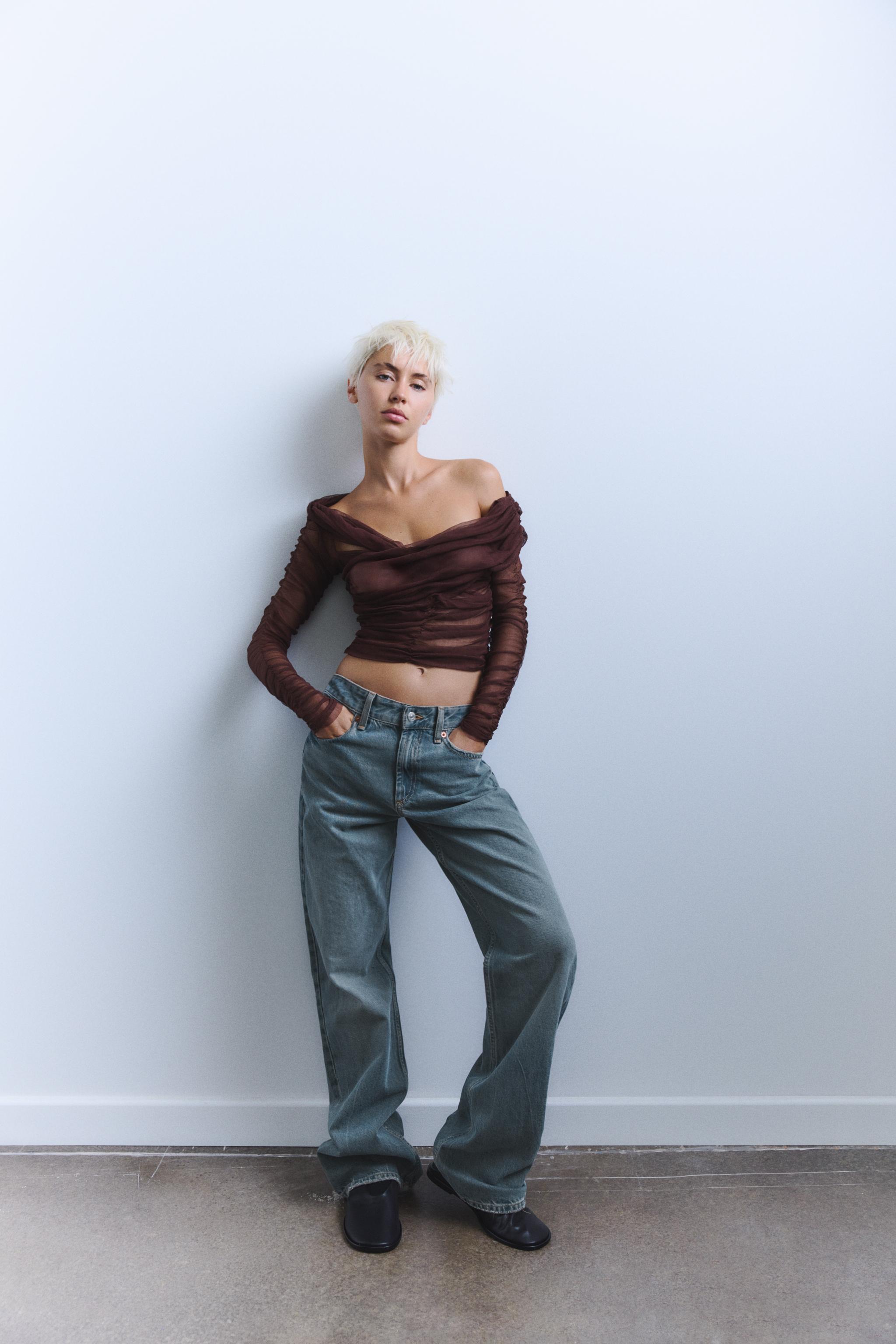 クロスドレープトップス、シルク100% - ブラウン | ZARA Japan / 日本