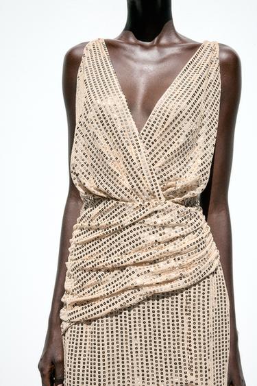 SEQUINNED MIDI DRESS - Gold by Zara - Image 1