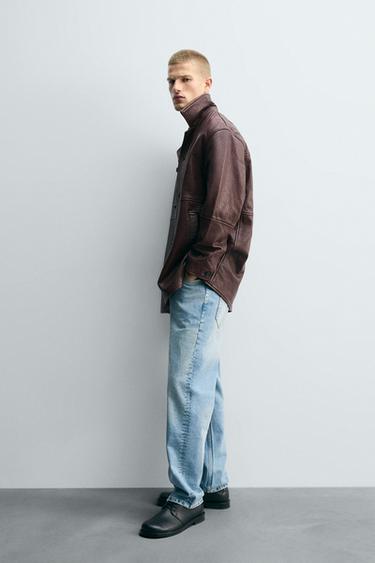 TEXTURED LEATHER JACKET - Burgundy by Zara - Image 3