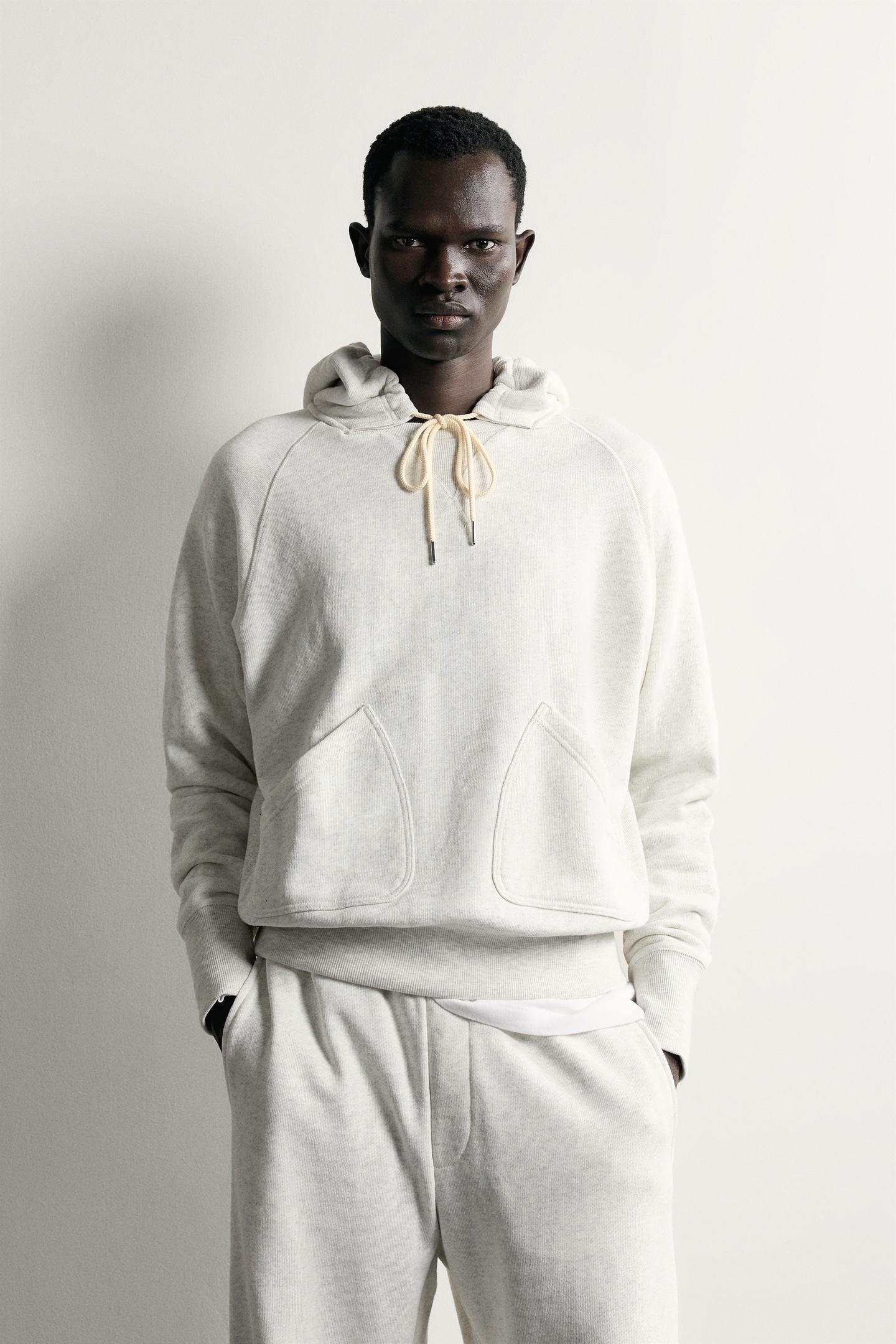 Мужское худи Zara Relaxed Fit, цвет: Светлый серый — фото 2